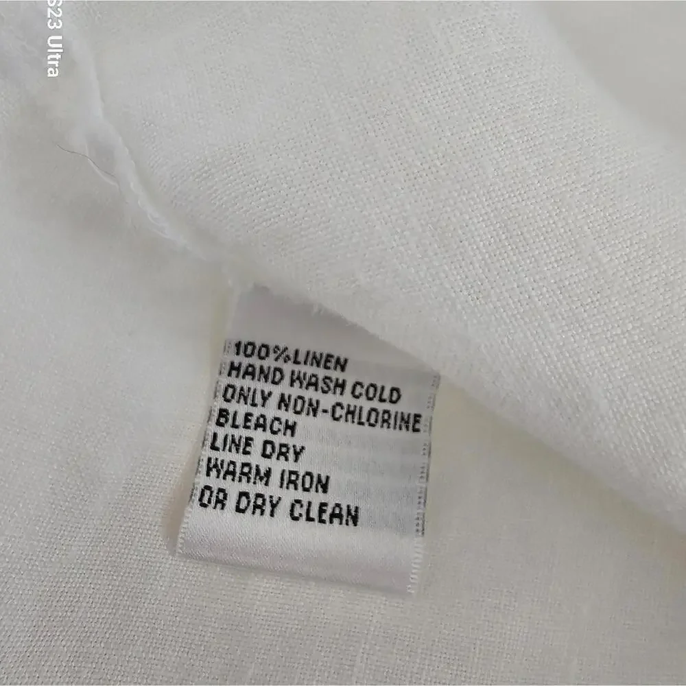 🧨 Talbots Ivory Irish Linen Ruffle Sleeve Button Down Blouse - Picture 9 of 11